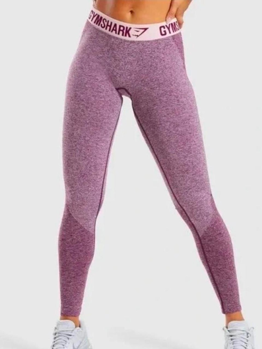 Gymshark Purple Leggings with Branded Light Pink Waistband